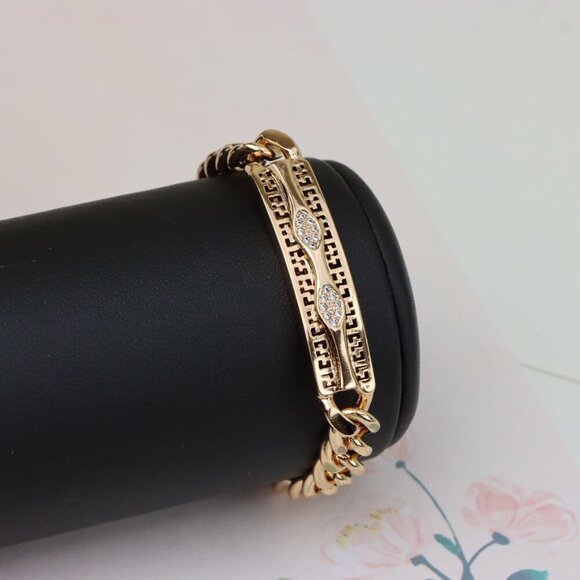 "Elegant Rose Gold Link Bracelet with Sparkling Dual Marquise Design, XPBL0955 - Picture 10 of 12